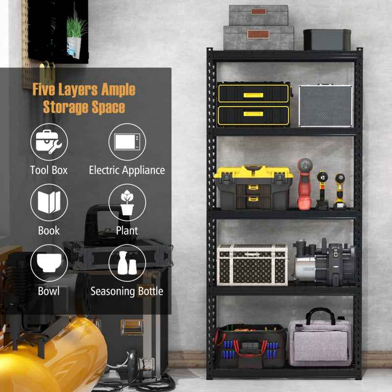 5-Tier Metal Shelving Unit with Anti-Slip Foot Pad Height Adjustable Shelves for Garage