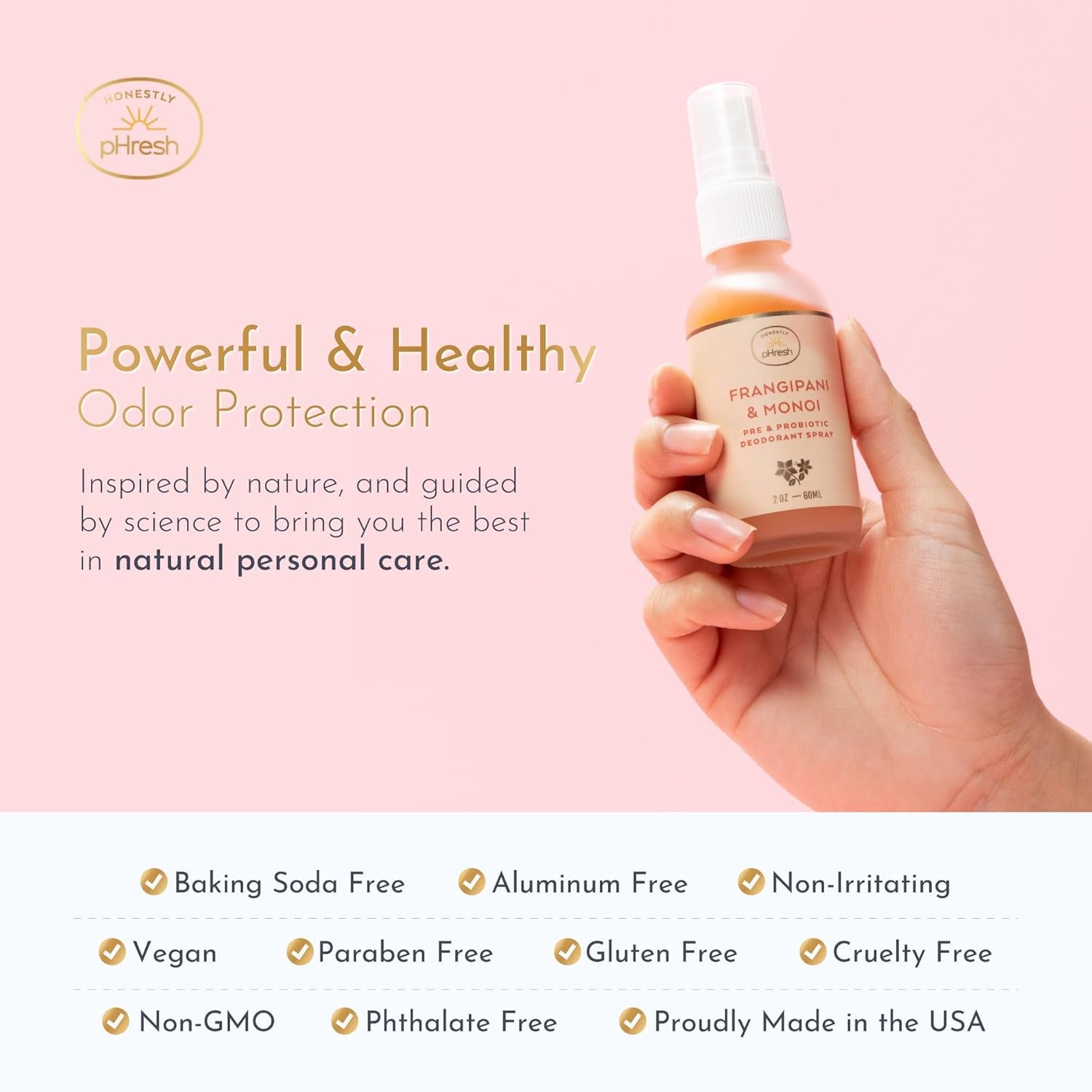 Pre & Probiotic Deodorant Spray for Women – Aluminum & Baking Soda Free Natural Deodorant Mist with 24-Hour Odor Protection – Vegan, Made in USA - Frangipani and Monoi Scent, 2Floz