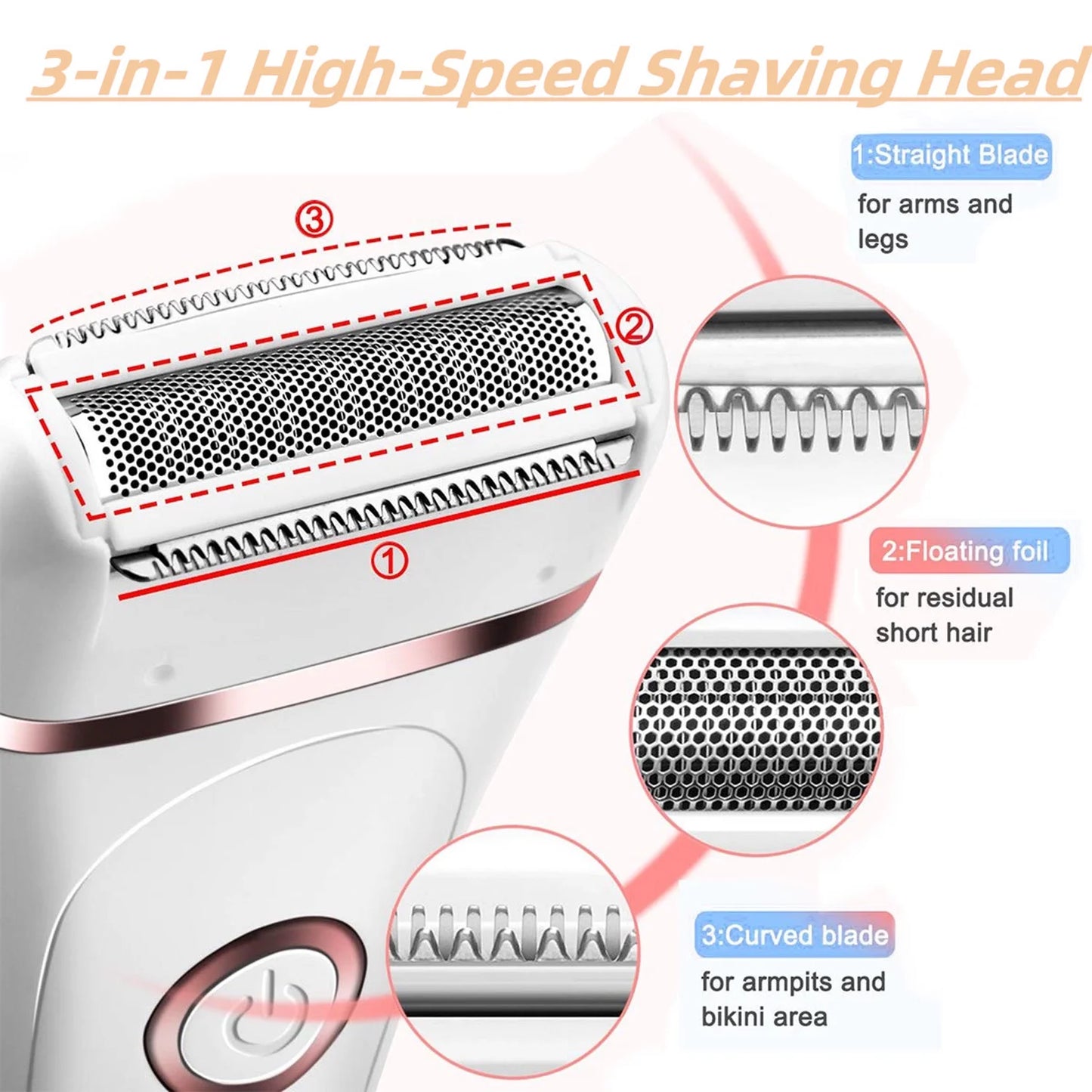 Electric Shaver for Women, Painless Womens Electric Razors 3 in 1 Cordless Lady Shaver, Wet & Dry Rechargeable Bikini Trimmer Body Hair Removal for Legs Arm Armpit - LED Display