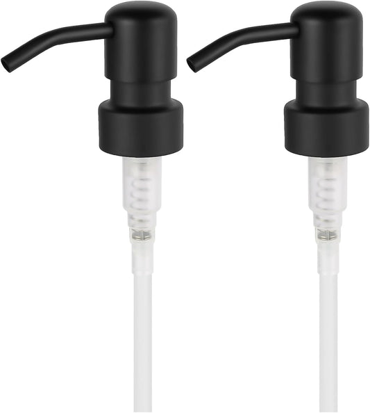 2-Pack Stainless Steel Soap and Lotion Dispenser Pumps, Replacement Pump Heads for Lotion Bottles, 28Mm(1.10Inch) Wide Mouth, Rust Proof & Leak Proof for Kitchen Bathroom Upcycling Elegant Black