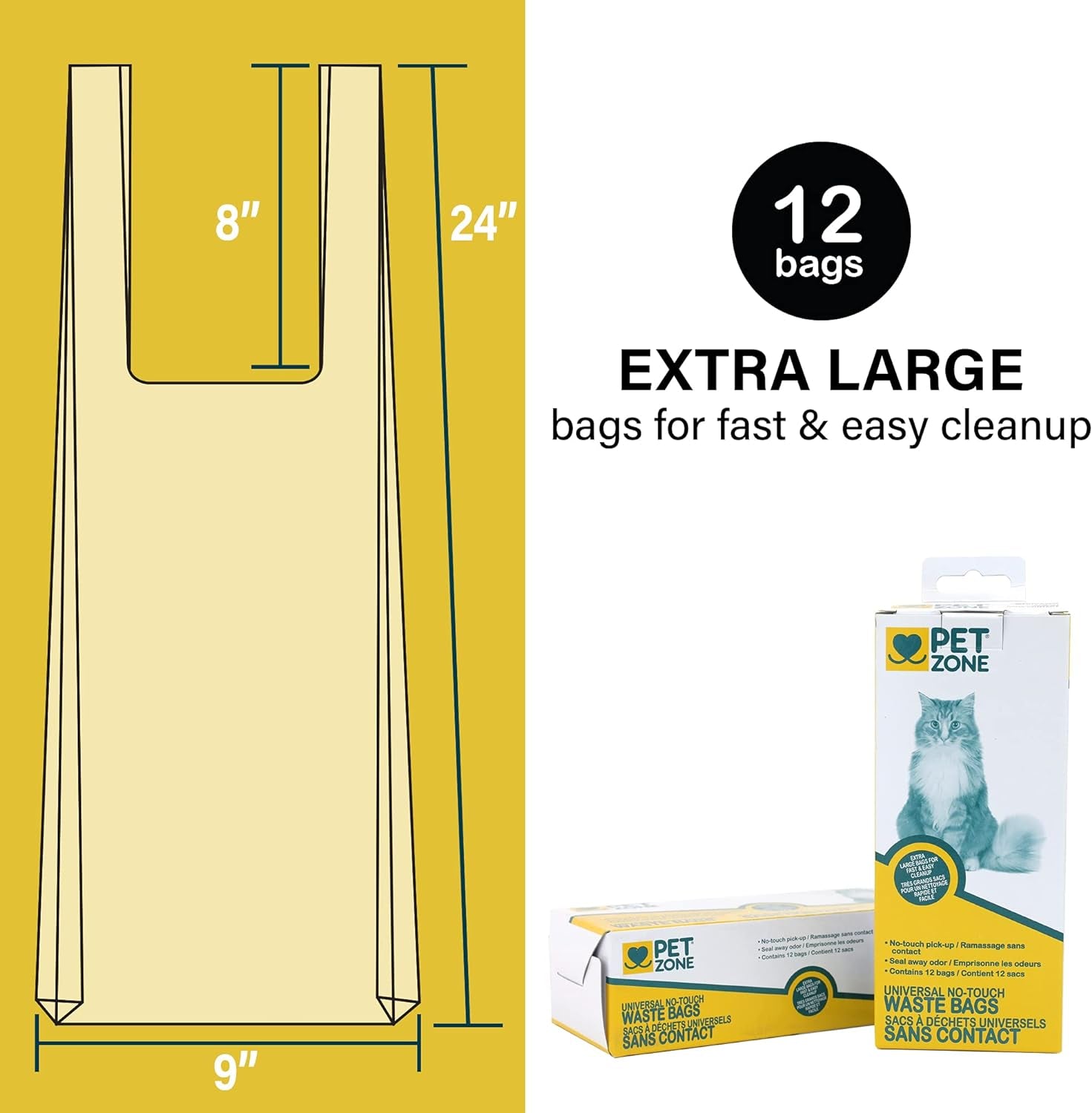 Pet Zone Universal No-Touch Cat Litter Bags, Kitty Litter Bags & Waste Bags (Lit