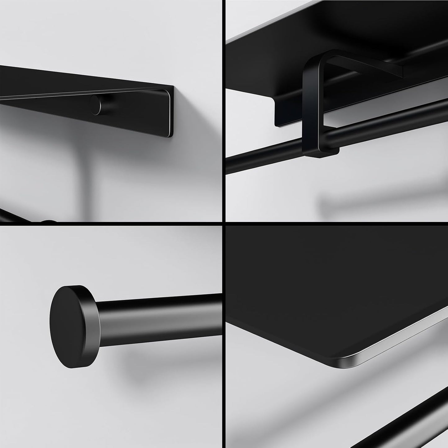 Matte Black Toilet Paper Holder with Shelf, Wall-Mounted Bathroom Organizer, Double Roll