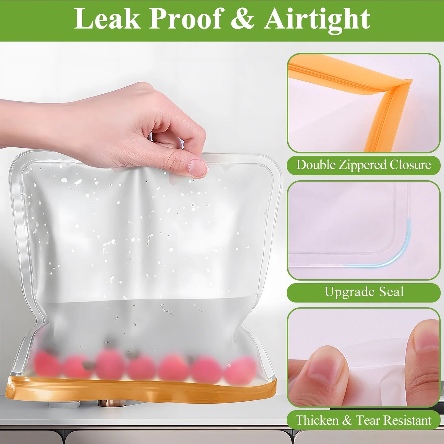 12 Pack Reusable Freezer Bags, Reusable Gallon Food Storage Bags Leakproof Bags