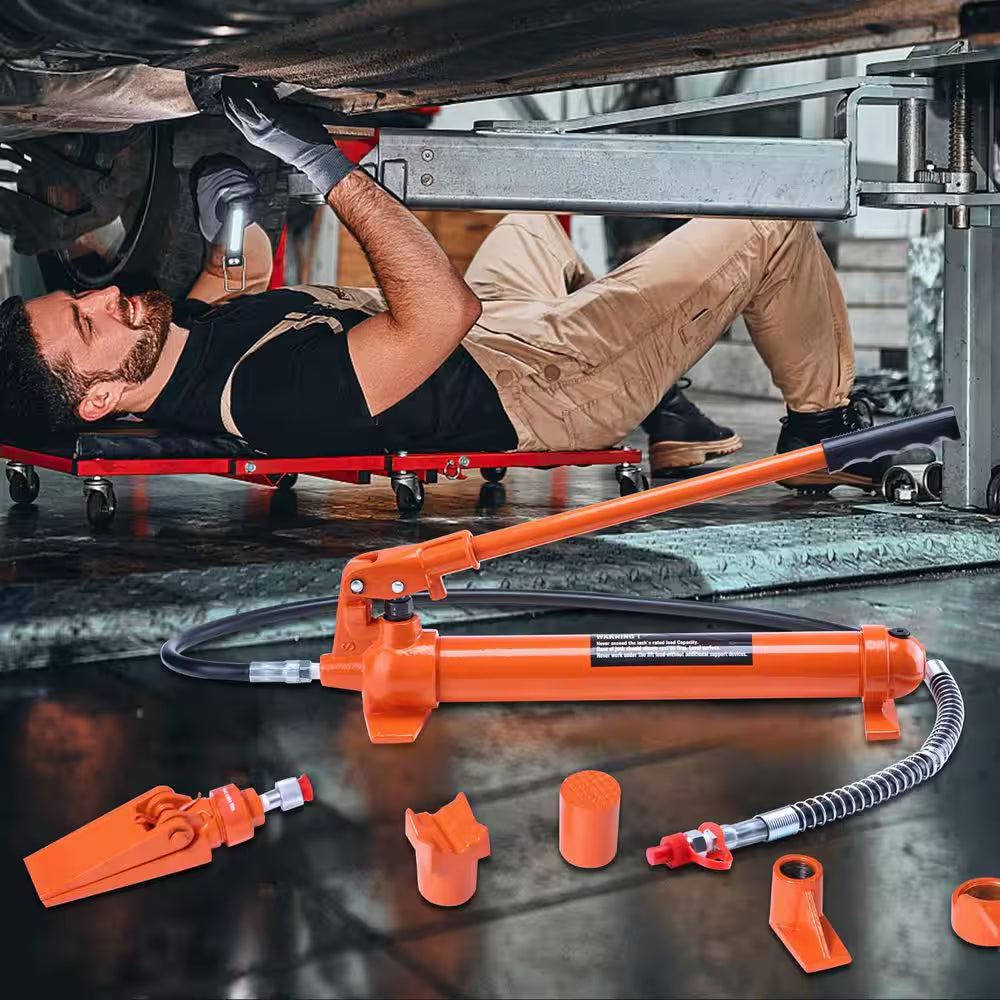 12 Ton Porta Power Kit Portable Hydraulic Jack with 4.6 Ft./1.4 M Oil Hose Auto Body Frame Repair Kit with Storage Case
