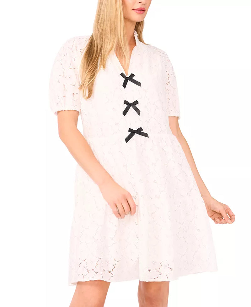 Women'S Bow-Trim Short-Sleeve Baby Doll Dress