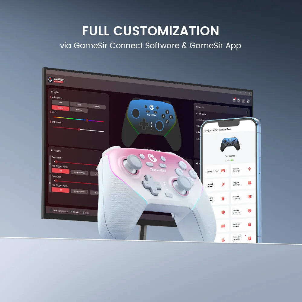 Super Nova Multi-Platform Wireless Gaming Controller for Pc/Switch/Ios/Android with Smart Auto Start-Stop Charging Dock(Whipped Pink Version)