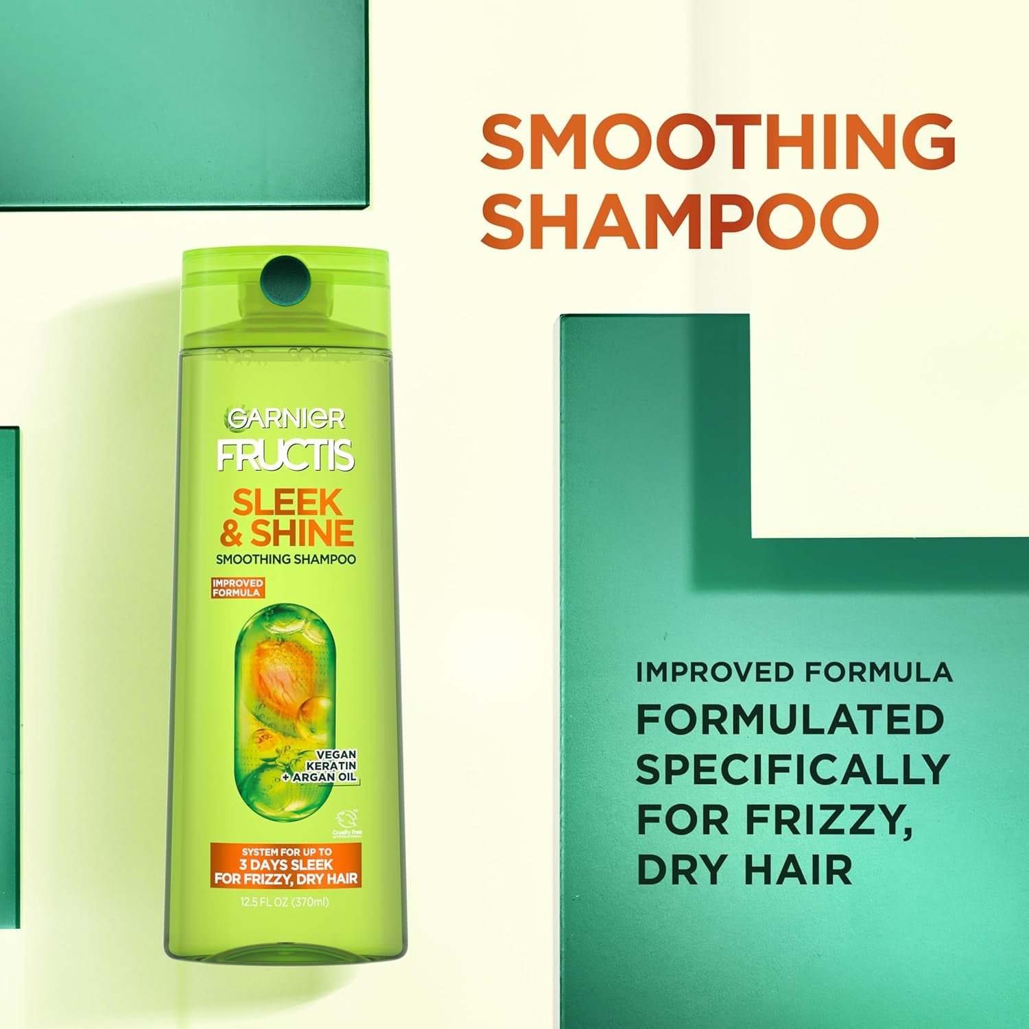 Fructis Sleek & Shine Full + Travel Size Shampoo (12.5 & 3 Fl Oz) + Conditioner (12 & 3 Fl Oz) Set for Frizzy, Dry Hair, Plant Keratin + Argan Oil (4 Items), 1 Kit (Packaging May Vary)