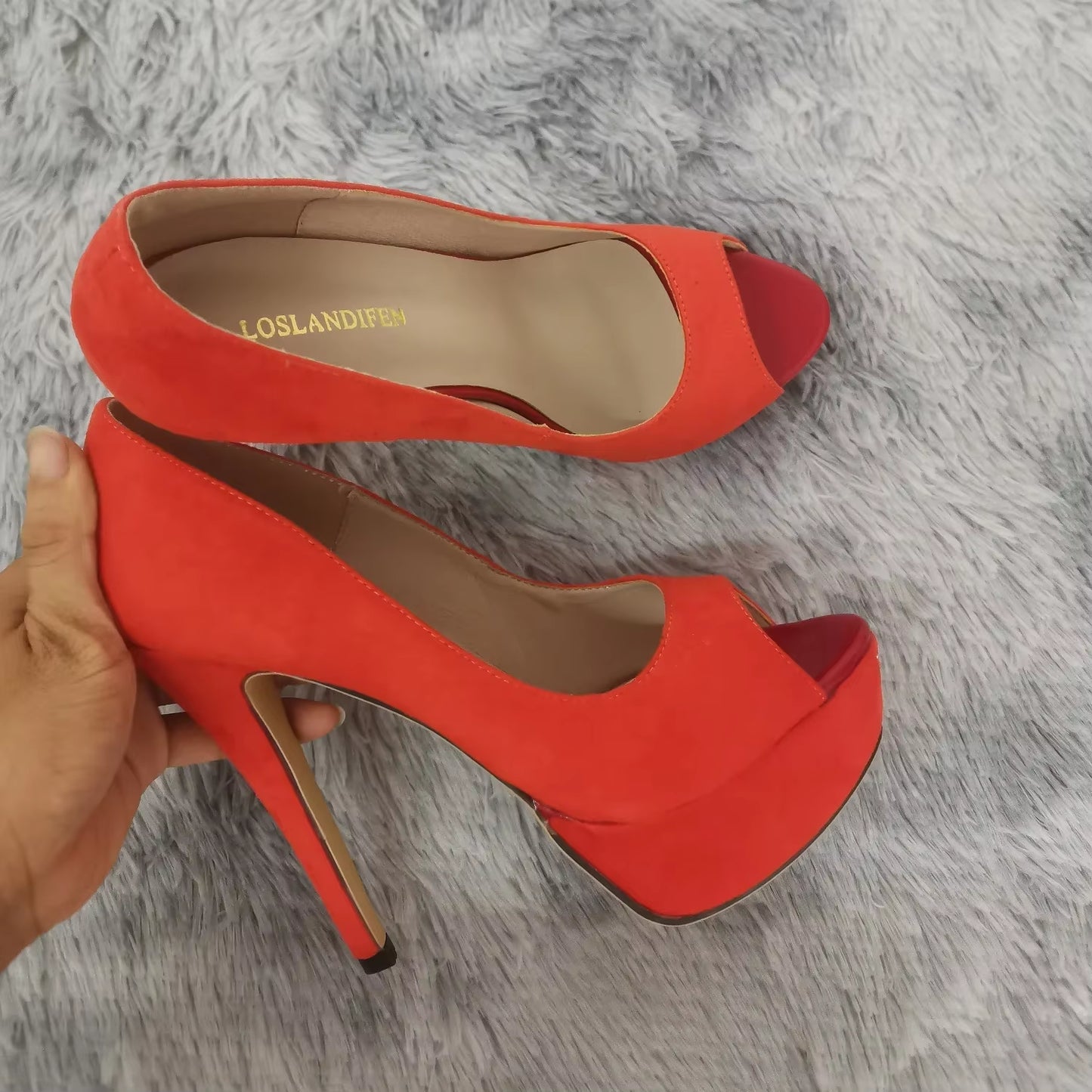 Women Stilettos Sexy High Heels Shoes Peep Toe Velvet Pumps Platform Lady Evening Party Red Wedding Black Office Shoes 817-16VE