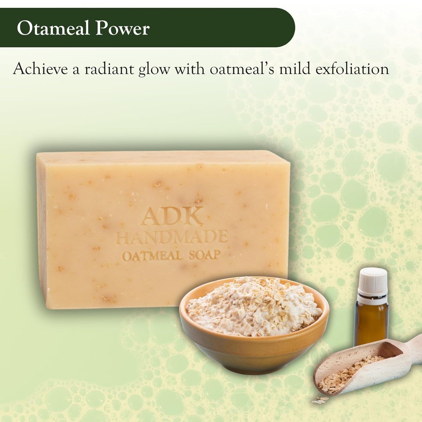 ADK Natural Oatmeal Soap Bar 16 Oz., Handmade Vegan Olive Oil Body Soap for Dry and Sensitive Skin, Moisturising for Men, Women & Babies, Produced in the USA