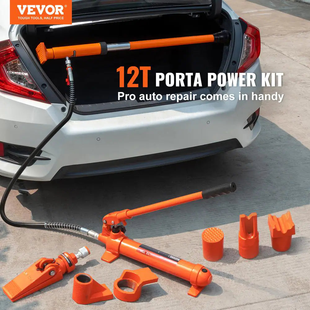12 Ton Porta Power Kit Portable Hydraulic Jack with 4.6 Ft. Oil Hose, Auto Body Frame Repair Kit 24000Lb Weight Capacity
