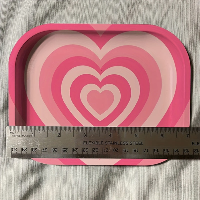 1pc Creative Pink Heart Metal Cartoon Tray, Pink Love Style Fruit Plate - The Perfect Smoking Accessory For Your Cute Cigarette Rolling Needs, For Party, Any Snacks, Fruit Trays, Tea Trays, Perfume Cosmetic Tray, For Home Roo