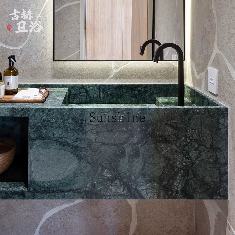 Prada Green Luxury Stone Slate Washstand Bathroom Cabinet Simple and Modern