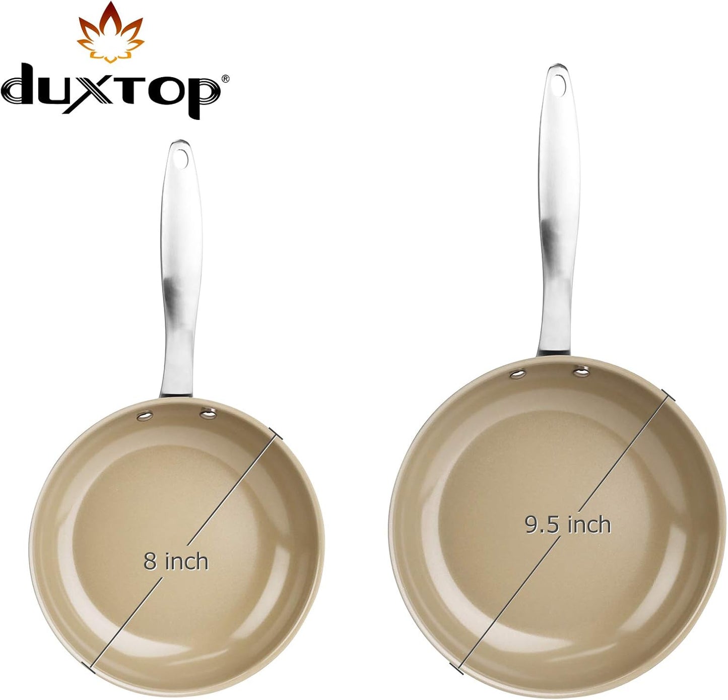 Ceramic Non-Stick Frying Pan, Stainless Steel Induction Frying Pan, 8-Inch Stir Fry Pan with Heavy-Gauge Impact-Bonded Bottom, FUSION Ti