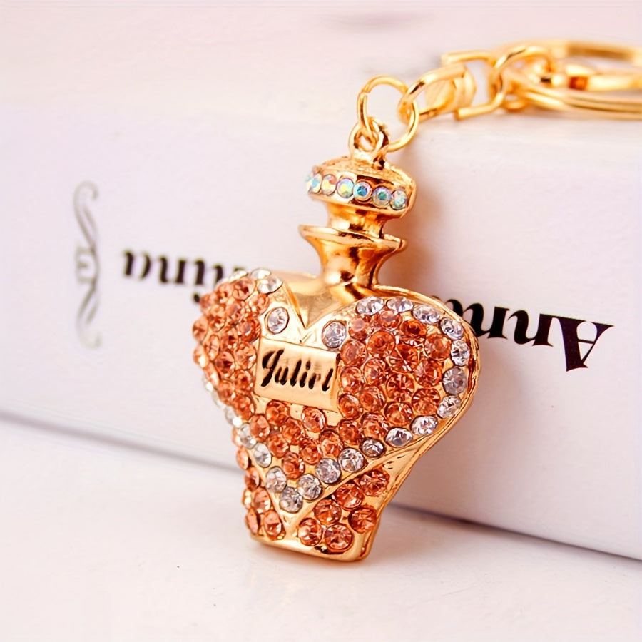 1pc Rhinestone Perfume Bottle Keychain Cute Alloy Key Chain Ring Bag Backpack Charm Car Key Pendant Women Daily Use Gift