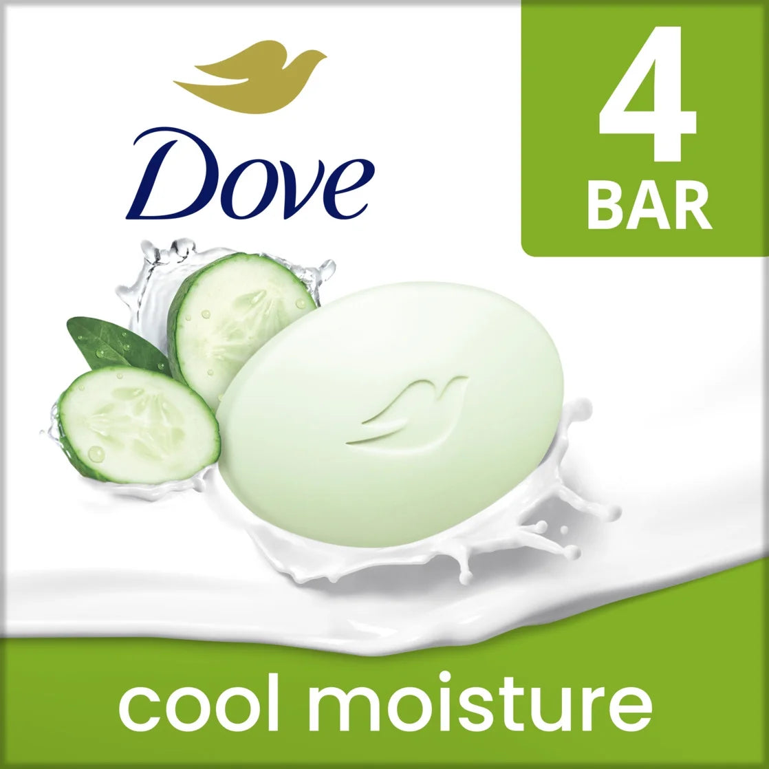 Beauty Bar Women'S Bath Soap Cool Moisture Cucumber & Green Tea Scent, 3.75 Oz 4 Bars
