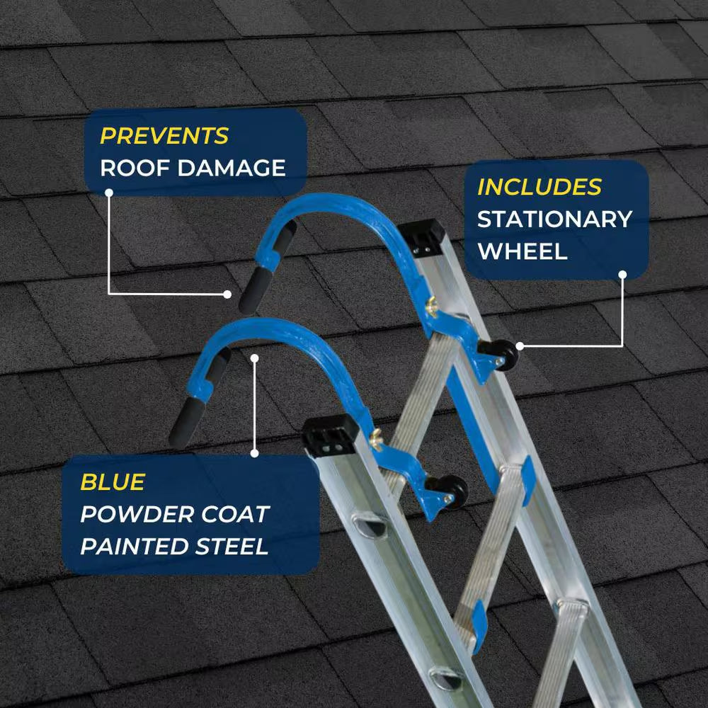 2-Pack Heavy Duty Powder-Coat Painted Blue Steel Ladder Roof Hook with Wheel