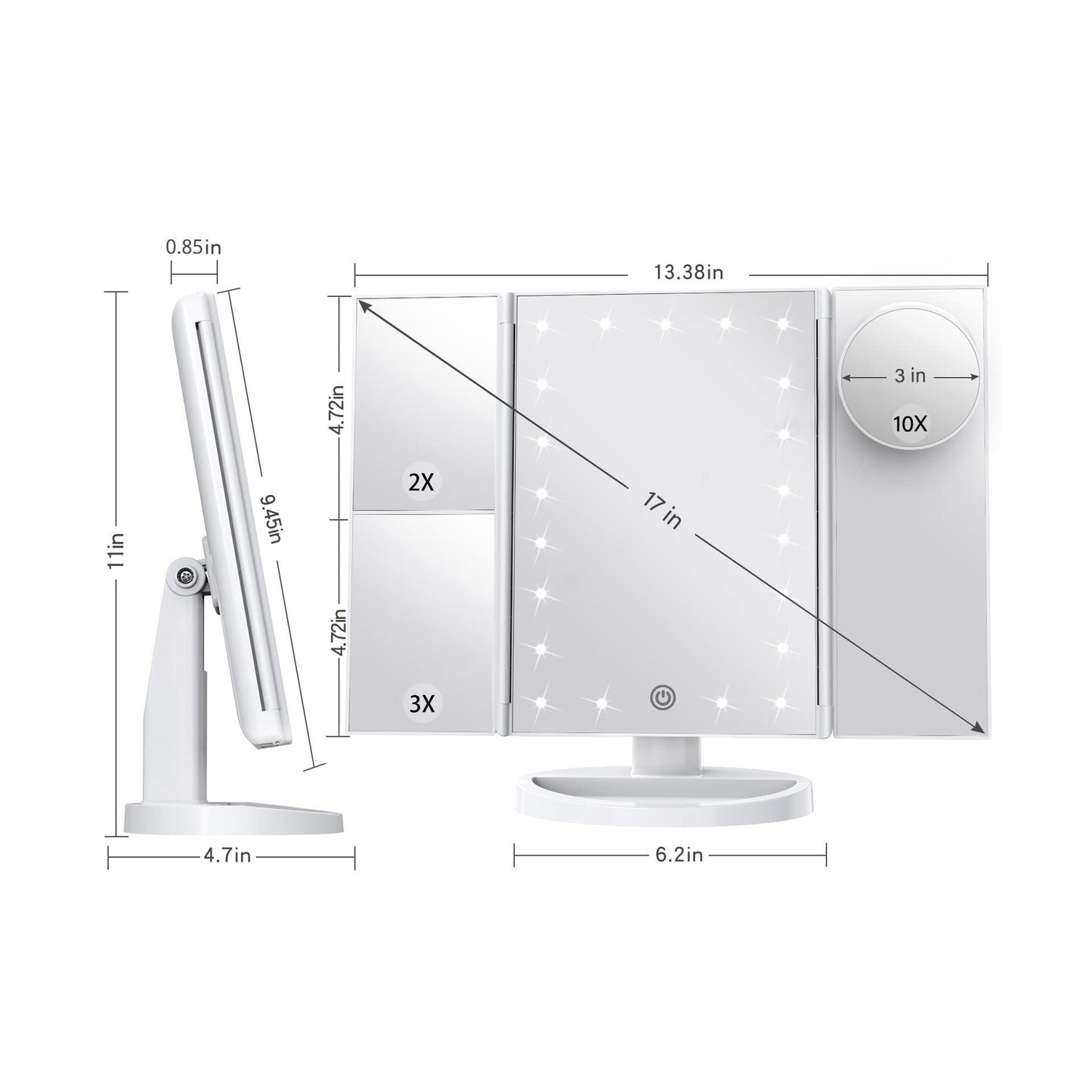 Makeup Mirror Vanity Mirror with Lights, 2X 3X 10X Magnification, Lighted Mak...