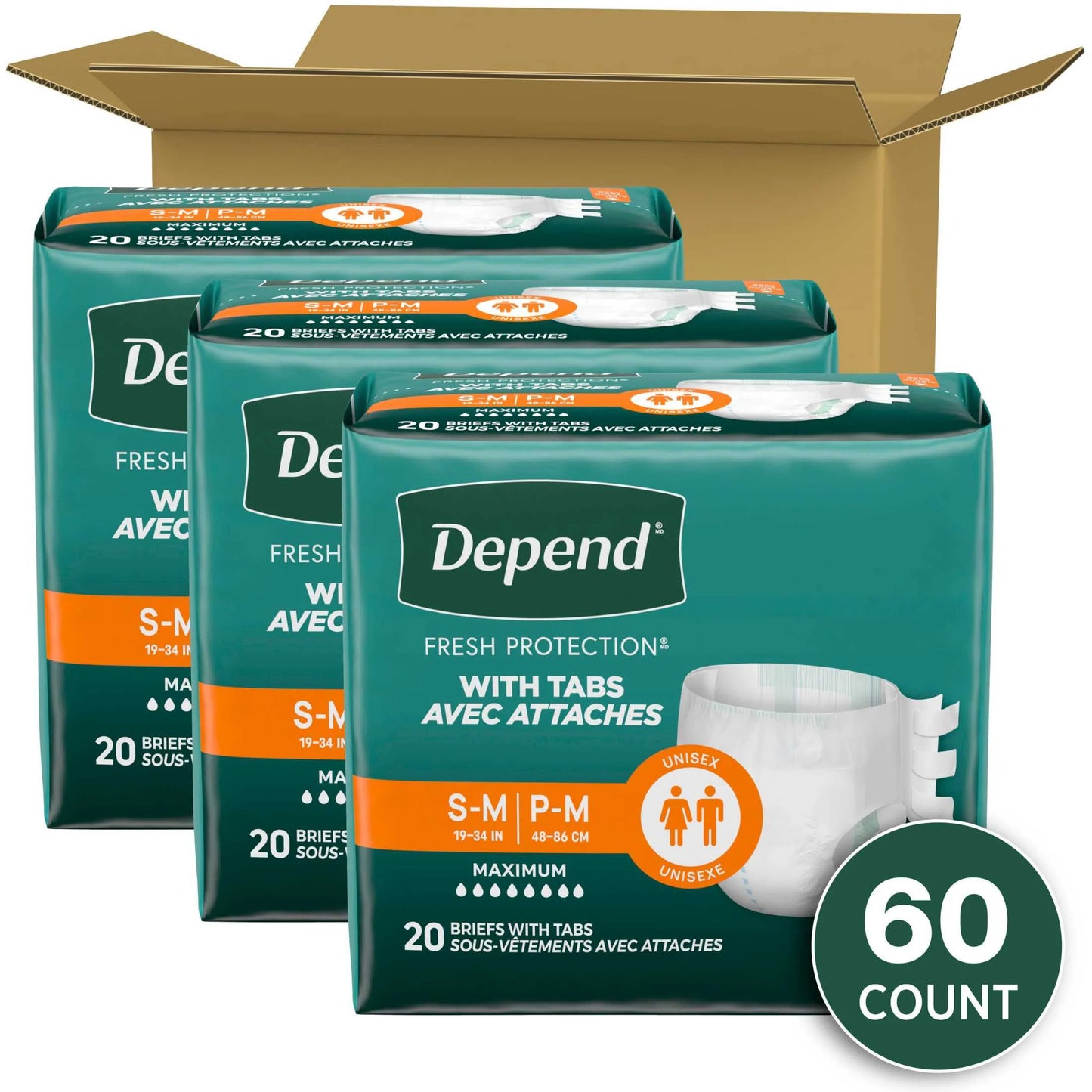 Protection with Tabs Incontinence Underwear, Adult Diapers, Unisex, S/M, 20 Count