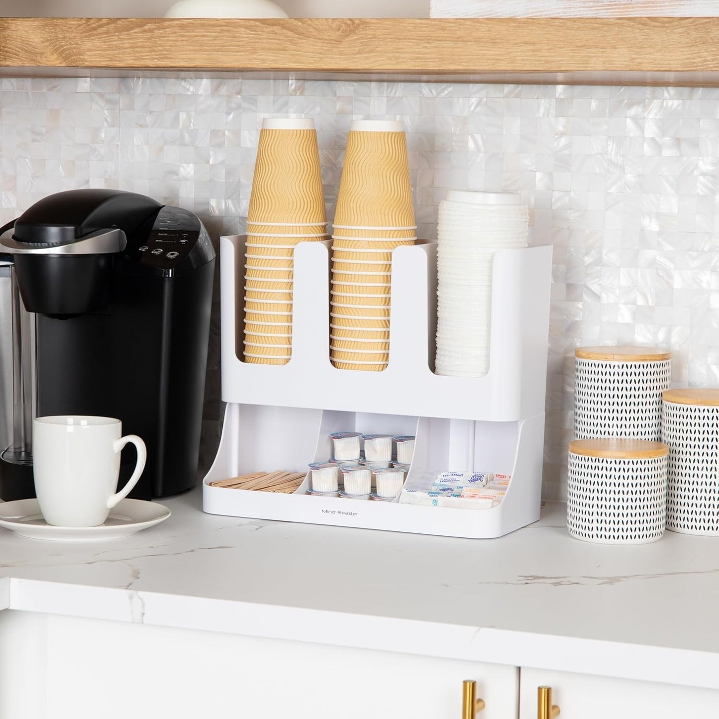 6 Compartment Upright Breakroom Coffee Condiment Cup Organizer Mind Reader