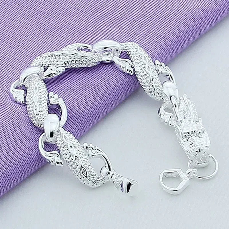 New 2019 Trendy 925 Sterling Silver White Chinese Dragon Chain Bracelets for Men Fashion Jewelry Bracelet Male