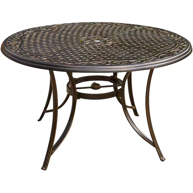 Traditions 5 -Piece Bronze Patio Dining Set Aluminum round Table with 4 Tan Cushions Swivel Chairs