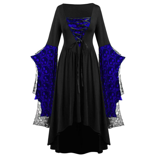 Womens Gothic Dress plus Size Flare Sleeve Dress Skull Lace Print Steampunk Dresses Cocktail Dresses Flowy Goth Corset Dress Maxi Wedding Guest Dresses Fall Savings