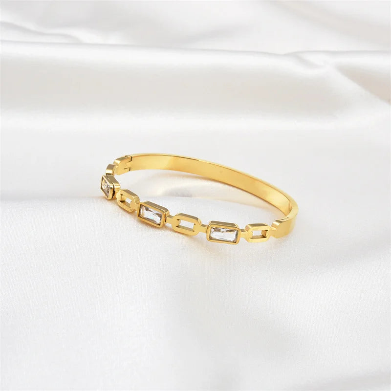 FYSARA Fashion Exquisite New Design Bracelet For Woman Luxury Crystal Bracelets Couple Paired Stainless Steel Bangles Jewelry