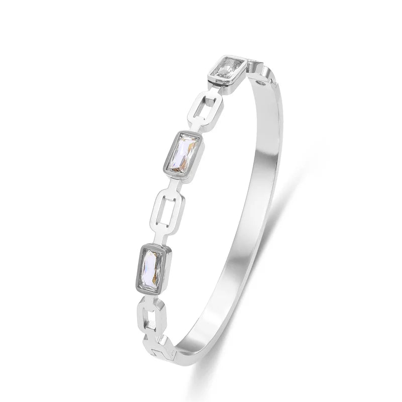 FYSARA Fashion Exquisite New Design Bracelet For Woman Luxury Crystal Bracelets Couple Paired Stainless Steel Bangles Jewelry