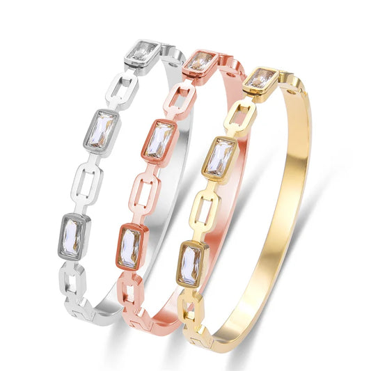 FYSARA Fashion Exquisite New Design Bracelet For Woman Luxury Crystal Bracelets Couple Paired Stainless Steel Bangles Jewelry