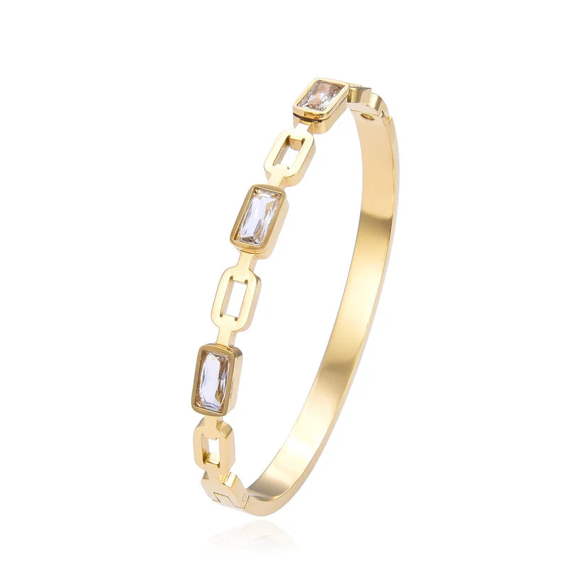 FYSARA Fashion Exquisite New Design Bracelet For Woman Luxury Crystal Bracelets Couple Paired Stainless Steel Bangles Jewelry