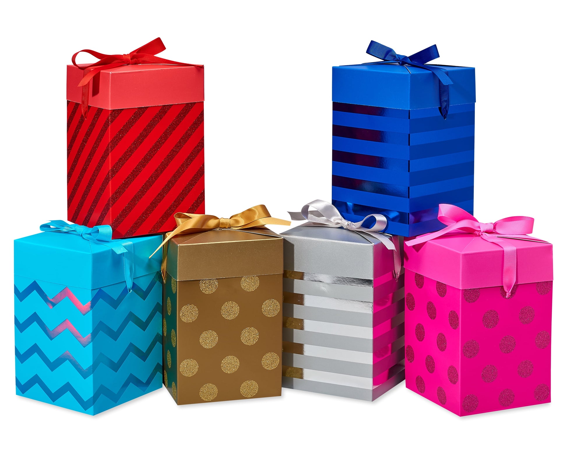Gift Boxes Push Down, Multicolored with Designs (6 Boxes)