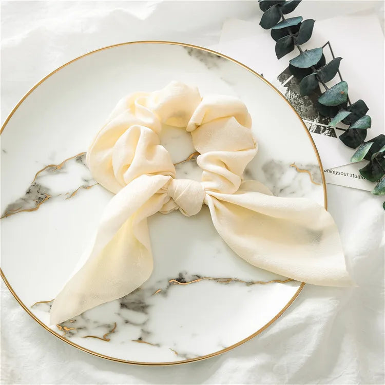 New Chiffon Bowknot Elastic Hair Bands For Women Girls Solid Color Scrunchies Headband Hair Ties Ponytail Holder Hair Accessorie