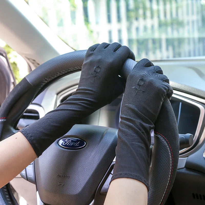 Women Embroidery Summer Driving Gloves Thin Blocking Ultraviolet Sunscreen High Elastic Performance Dance Etiquette Gloves