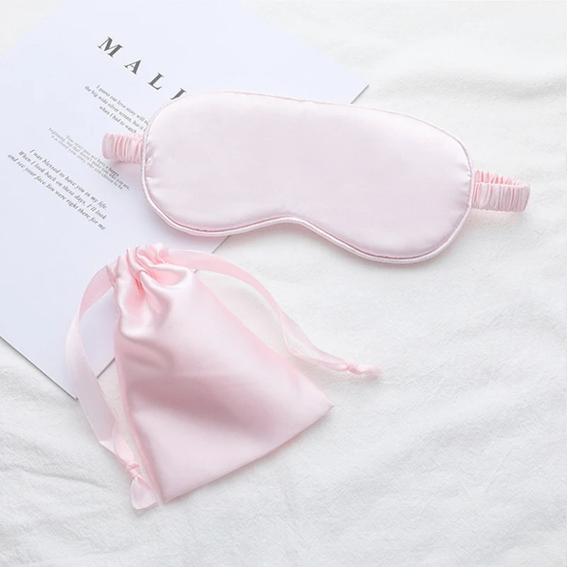 Silk Sleeping Eye Mask with Carrying Pouch Bag Travel Sleep Eyeshade For Women Man Nap Cover Comfortable Eye Patch Help Rest