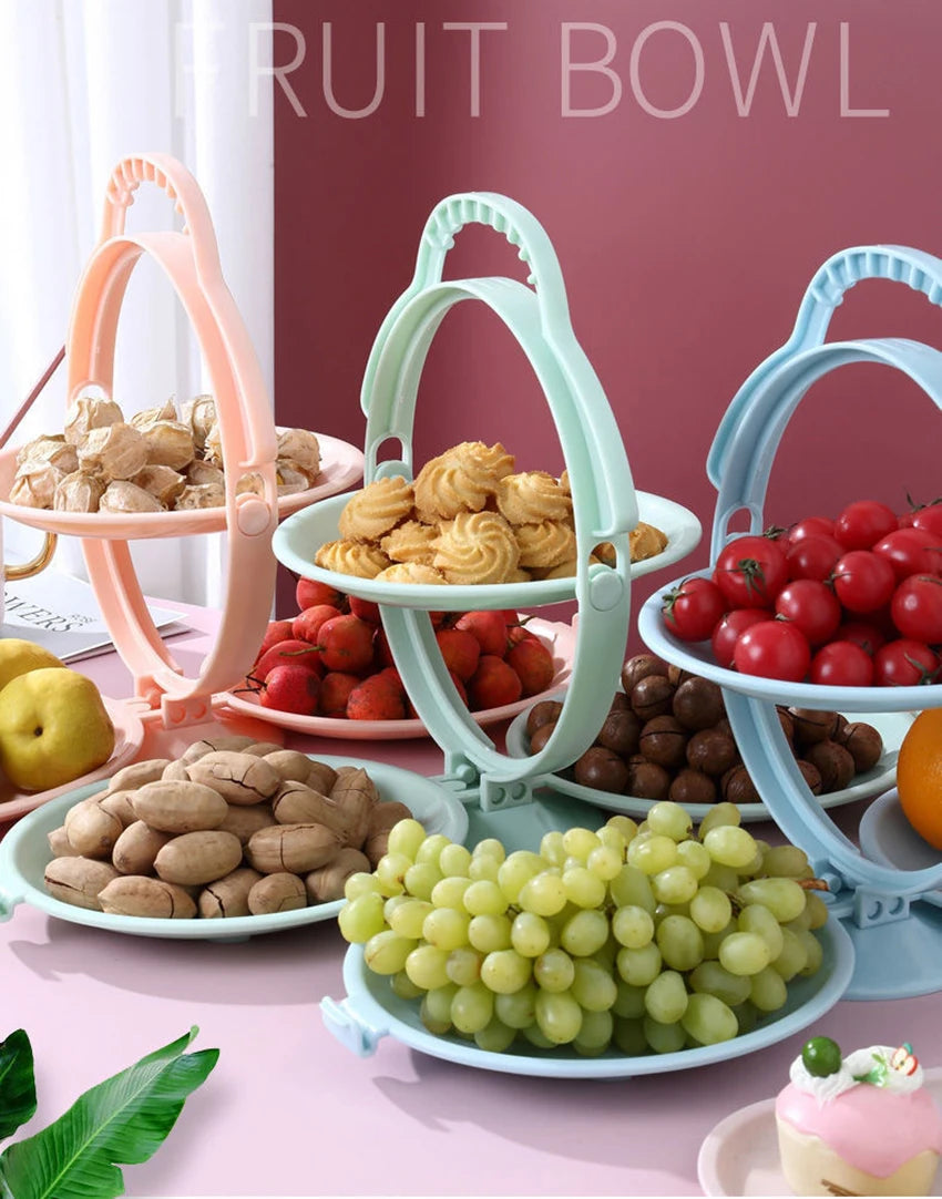 Creative Double Layer Folding Fruit Tray Desserts Plate Living Room Tea Table Snack Plates Cookies Dish Dry Fruits Nuts Trays