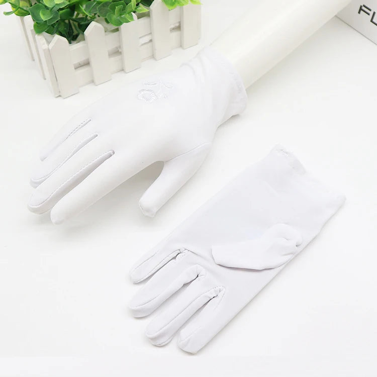 Women Embroidery Summer Driving Gloves Thin Blocking Ultraviolet Sunscreen High Elastic Performance Dance Etiquette Gloves