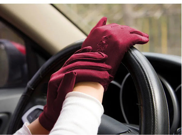 Women Embroidery Summer Driving Gloves Thin Blocking Ultraviolet Sunscreen High Elastic Performance Dance Etiquette Gloves