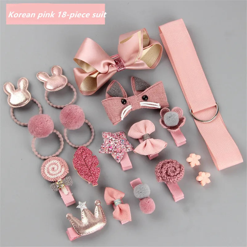 18 hairpin set cute hair accessories girls cartoon hairpin headdress bow flower animal hairpin hair circle elastic headdress