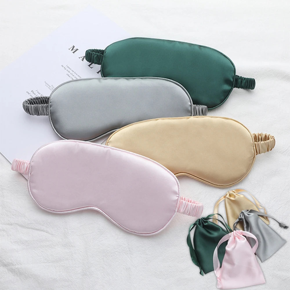 Silk Sleeping Eye Mask with Carrying Pouch Bag Travel Sleep Eyeshade For Women Man Nap Cover Comfortable Eye Patch Help Rest