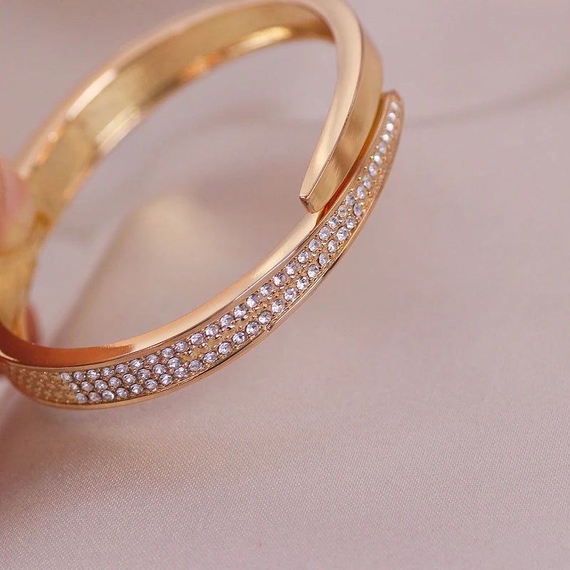 Trendy Geometry Round Bracelets & Bangles For Women Charm Crystal Cuff Bracelet Rose Gold Color Bangles Female Jewelry Accessory