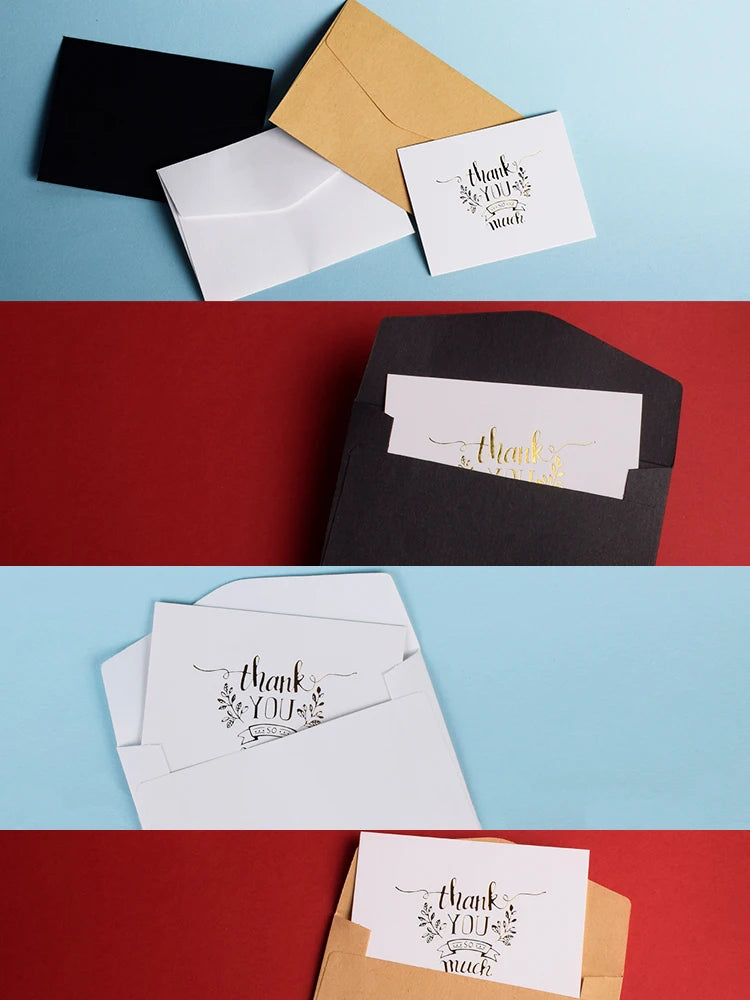 48pcs Mini Gold Embossed Thank you Card Valentine Happy Birthday Christmas Party Wedding Invitations Letter Greeting Cards
