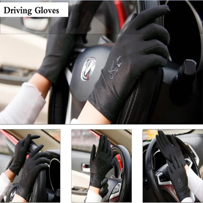 Women Embroidery Summer Driving Gloves Thin Blocking Ultraviolet Sunscreen High Elastic Performance Dance Etiquette Gloves