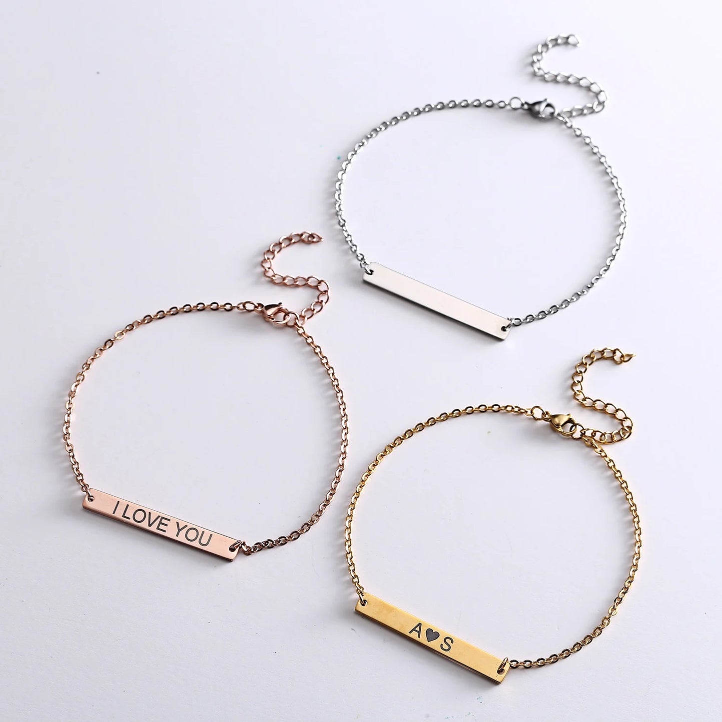 Customized Engrave Picture Letter Name Bracelet Chain Stainless Steel Bracelet Bangle For Couple Women Men Boy Girl Gift