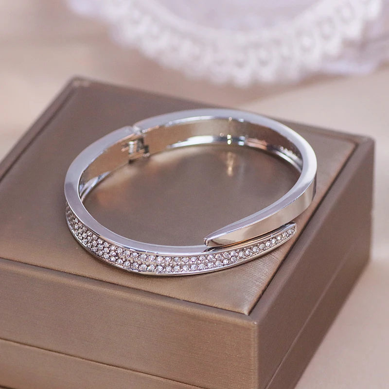 Trendy Geometry Round Bracelets & Bangles For Women Charm Crystal Cuff Bracelet Rose Gold Color Bangles Female Jewelry Accessory