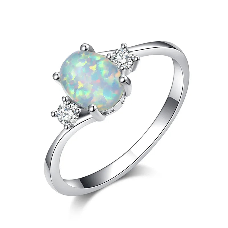 Cute Female White Opal Stone Ring Classic Silver Color Engagement Jewelry Luxury Crystal Oval Wedding Rings For Women