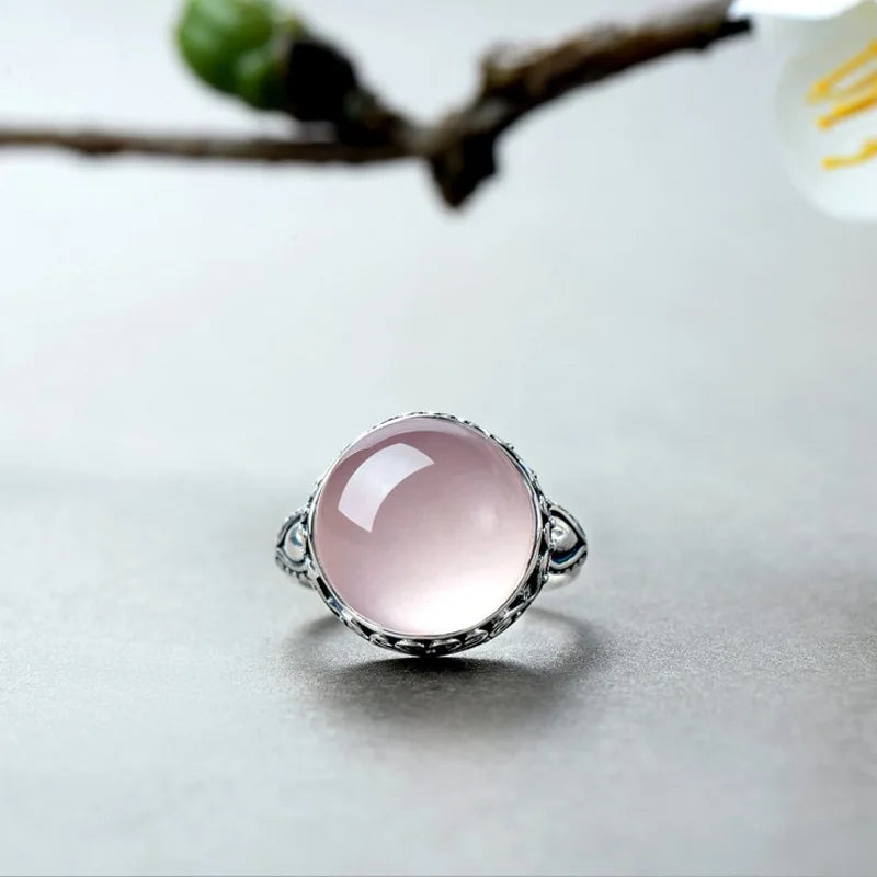 New Pink Round Opal Rings For Women Statement Jewelry Vintage Anillos Wholesale Moonstone Ring Accessoies Gift Dropshipping