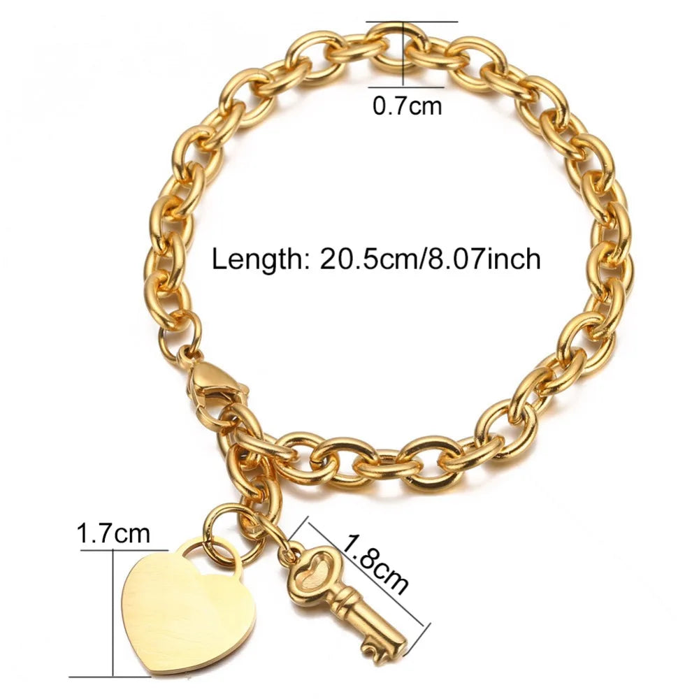 Trendy Stainless Steel Bracelets With Hearts Charm Bracelets New Fashion Key Jewelry Gifts