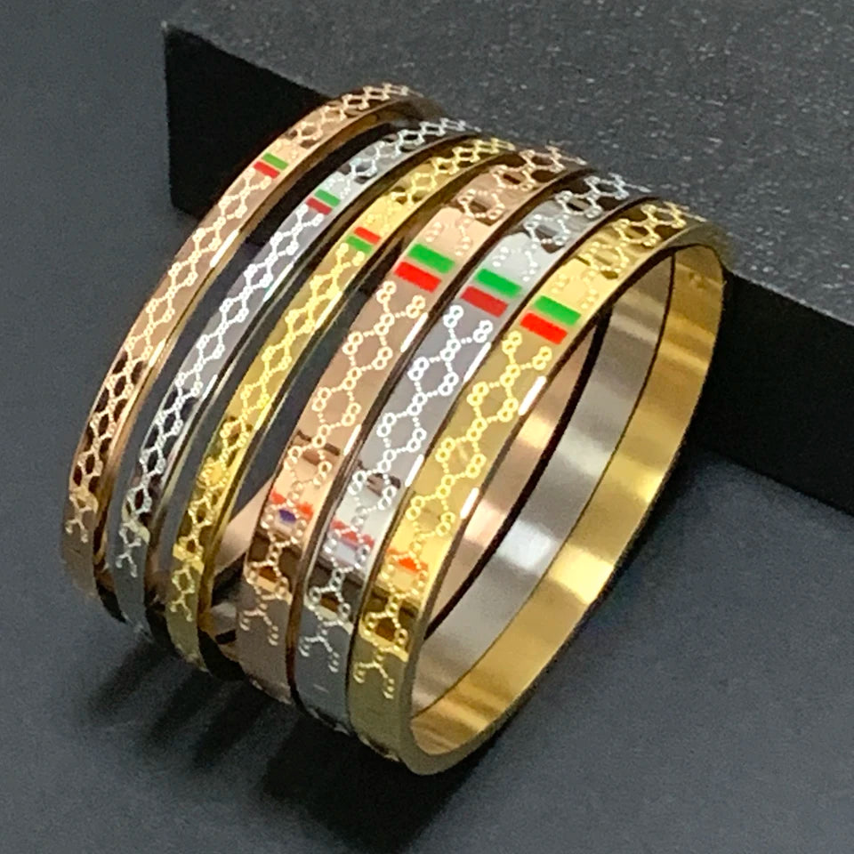 Trendy Bracelet for Women Red and Green Charm Stainless Steel Gold Color Jewelry Lover Bangle Luxury Wedding Female Gift