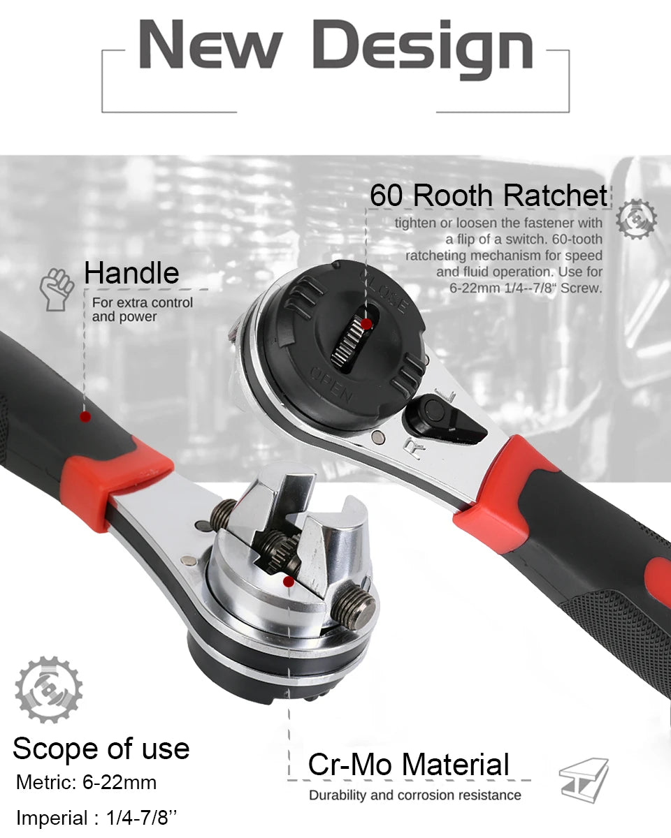 Multifunctional Ratchet Wrench Adjustable 6-22mm Screw Universal Adjustable Ratcheting Wrench Repair Hand Tools