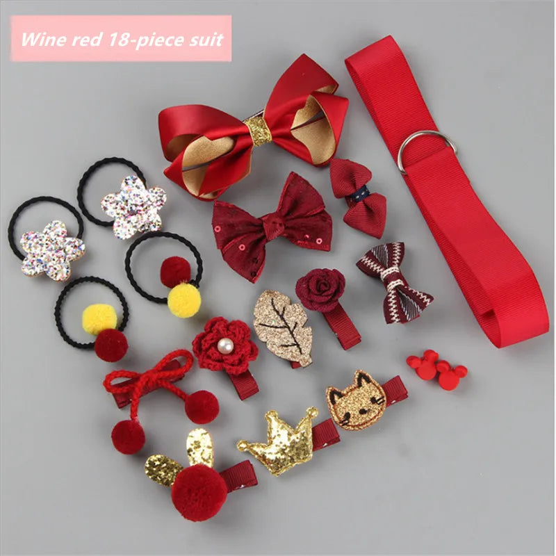 18 hairpin set cute hair accessories girls cartoon hairpin headdress bow flower animal hairpin hair circle elastic headdress
